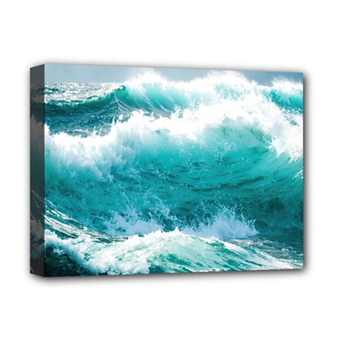 Waves Ocean Sea Tsunami Nautical Blue Sea Deluxe Canvas 16  X 12  (stretched) 