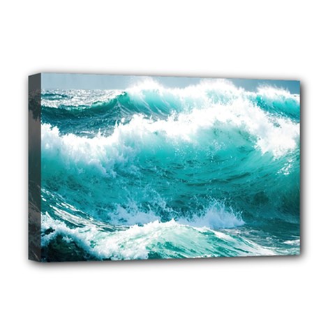 Waves Ocean Sea Tsunami Nautical Blue Sea Deluxe Canvas 18  X 12  (stretched) by uniart180623
