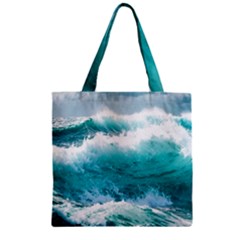 Waves Ocean Sea Tsunami Nautical Blue Sea Zipper Grocery Tote Bag by uniart180623