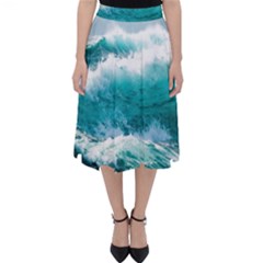 Waves Ocean Sea Tsunami Nautical Blue Sea Classic Midi Skirt