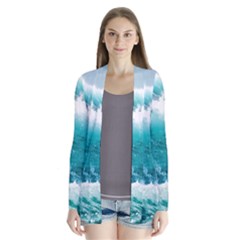 Waves Ocean Sea Tsunami Nautical Blue Sea Drape Collar Cardigan by uniart180623