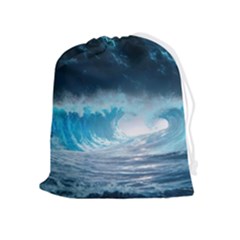 Thunderstorm Storm Tsunami Waves Ocean Sea Drawstring Pouch (xl) by uniart180623