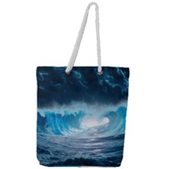 Thunderstorm Storm Tsunami Waves Ocean Sea Full Print Rope Handle Tote (large) by uniart180623