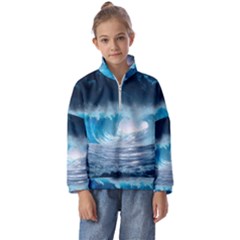 Thunderstorm Storm Tsunami Waves Ocean Sea Kids  Half Zip Hoodie by uniart180623