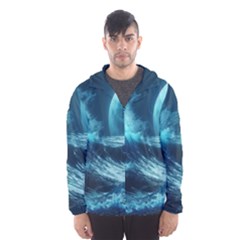 Moonlight High Tide Storm Tsunami Waves Ocean Sea Men s Hooded Windbreaker by uniart180623