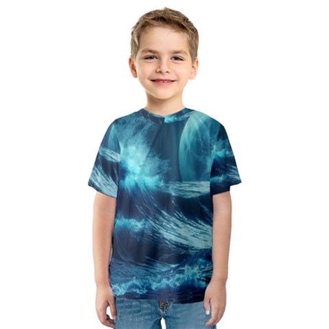 Moonlight High Tide Storm Tsunami Waves Ocean Sea Kids  Sport Mesh Tee by uniart180623