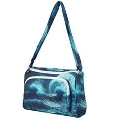 Moonlight High Tide Storm Tsunami Waves Ocean Sea Front Pocket Crossbody Bag by uniart180623