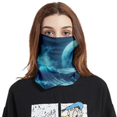 Moonlight High Tide Storm Tsunami Waves Ocean Sea Face Covering Bandana (two Sides) by uniart180623