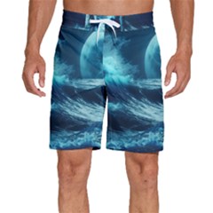 Moonlight High Tide Storm Tsunami Waves Ocean Sea Men s Beach Shorts by uniart180623