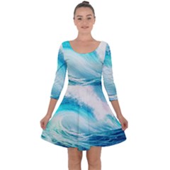 Tsunami Waves Ocean Sea Nautical Nature Water Nature Quarter Sleeve Skater Dress