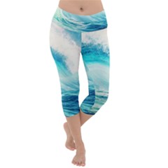 Tsunami Waves Ocean Sea Nautical Nature Water Nature Lightweight Velour Capri Yoga Leggings