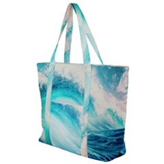 Tsunami Waves Ocean Sea Nautical Nature Water Nature Zip Up Canvas Bag by uniart180623