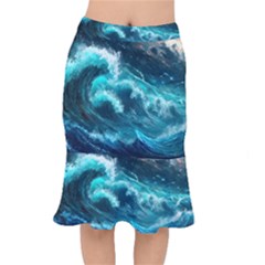 Thunderstorm Tsunami Tidal Wave Ocean Waves Sea Short Mermaid Skirt by uniart180623