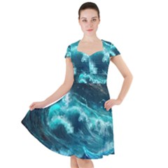 Thunderstorm Tsunami Tidal Wave Ocean Waves Sea Cap Sleeve Midi Dress by uniart180623