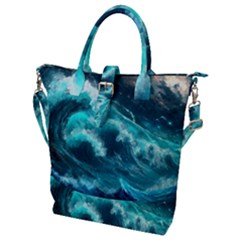 Thunderstorm Tsunami Tidal Wave Ocean Waves Sea Buckle Top Tote Bag by uniart180623