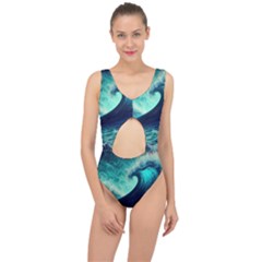 Ai Generated Waves Ocean Sea Tsunami Nautical Fantasy Center Cut Out Swimsuit by uniart180623