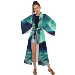 Ai Generated Waves Ocean Sea Tsunami Nautical Fantasy Maxi Kimono