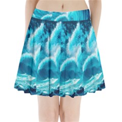 Ai Generated Waves Ocean Sea Tsunami Nautical Sea Pleated Mini Skirt by uniart180623