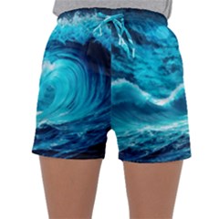 Ai Generated Waves Ocean Sea Tsunami Nautical Sea Sleepwear Shorts