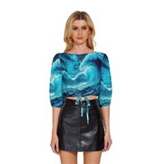 Ai Generated Waves Ocean Sea Tsunami Nautical Sea Mid Sleeve Drawstring Hem Top by uniart180623