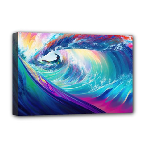 Waves Ocean Sea Tsunami Nautical Nature Water Deluxe Canvas 18  x 12  (Stretched)