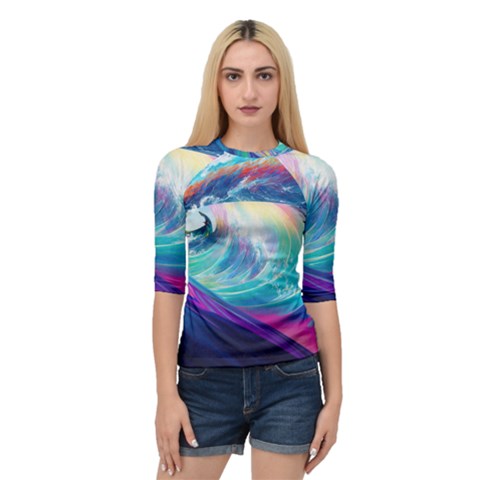 Waves Ocean Sea Tsunami Nautical Nature Water Quarter Sleeve Raglan Tee by uniart180623