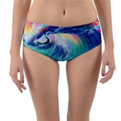 Waves Ocean Sea Tsunami Nautical Nature Water Reversible Mid-Waist Bikini Bottoms