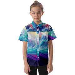 Waves Ocean Sea Tsunami Nautical Nature Water Kids  Short Sleeve Shirt by uniart180623