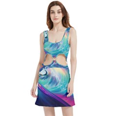 Waves Ocean Sea Tsunami Nautical Nature Water Velour Cutout Dress by uniart180623