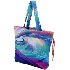 Waves Ocean Sea Tsunami Nautical Nature Water Drawstring Tote Bag