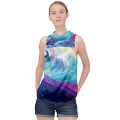 Waves Ocean Sea Tsunami Nautical Nature Water High Neck Satin Top