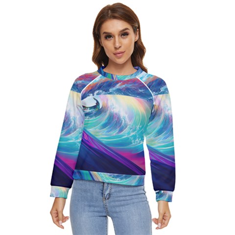 Waves Ocean Sea Tsunami Nautical Nature Water Women s Long Sleeve Raglan Tee by uniart180623