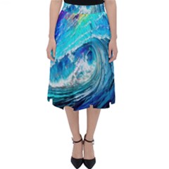 Tsunami Waves Ocean Sea Nautical Nature Water Painting Classic Midi Skirt