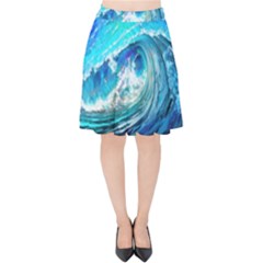 Tsunami Waves Ocean Sea Nautical Nature Water Painting Velvet High Waist Skirt by uniart180623