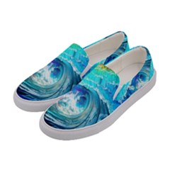 Tsunami Waves Ocean Sea Nautical Nature Water Painting Women s Canvas Slip Ons by uniart180623