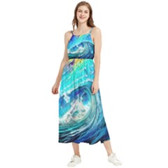 Tsunami Waves Ocean Sea Nautical Nature Water Painting Boho Sleeveless Summer Dress
