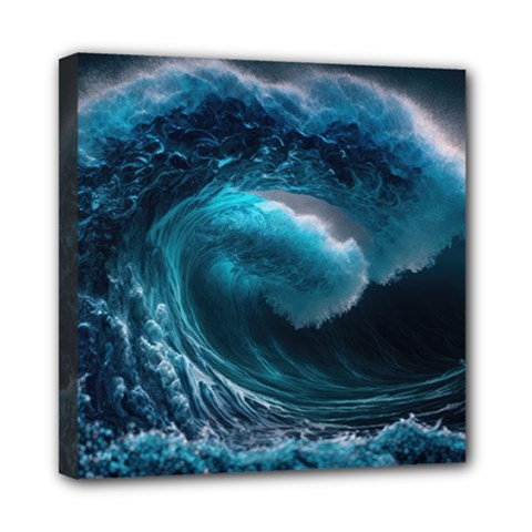 Tsunami Waves Ocean Sea Water Rough Seas Mini Canvas 8  X 8  (stretched) by uniart180623