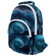 Tsunami Waves Ocean Sea Water Rough Seas Rounded Multi Pocket Backpack by uniart180623