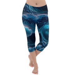 Tsunami Waves Ocean Sea Water Rough Seas Lightweight Velour Capri Yoga Leggings by uniart180623