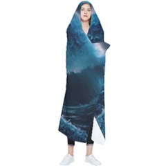 Tsunami Waves Ocean Sea Water Rough Seas Wearable Blanket by uniart180623