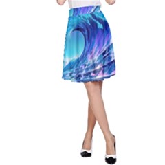 Tsunami Tidal Wave Ocean Waves Sea Nature Water Blue A-line Skirt by uniart180623