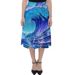 Tsunami Tidal Wave Ocean Waves Sea Nature Water Blue Classic Midi Skirt