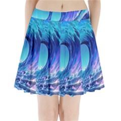 Tsunami Tidal Wave Ocean Waves Sea Nature Water Blue Pleated Mini Skirt by uniart180623