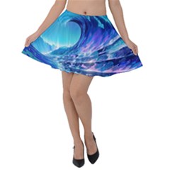 Tsunami Tidal Wave Ocean Waves Sea Nature Water Blue Velvet Skater Skirt by uniart180623