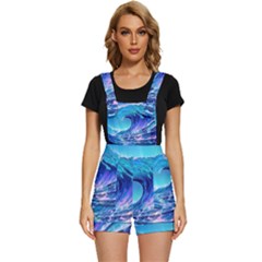 Tsunami Tidal Wave Ocean Waves Sea Nature Water Blue Short Overalls by uniart180623