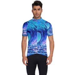 Tsunami Tidal Wave Ocean Waves Sea Nature Water Blue Men s Short Sleeve Cycling Jersey by uniart180623