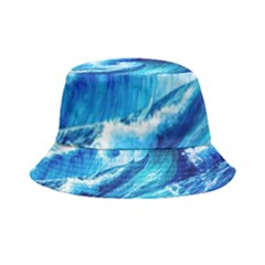 Tsunami Tidal Wave Ocean Waves Sea Nature Water Blue Painting Inside Out Bucket Hat by uniart180623