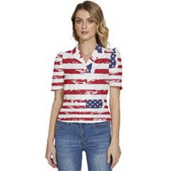 Flag Usa Unite Stated America Puffed Short Sleeve Button Up Jacket