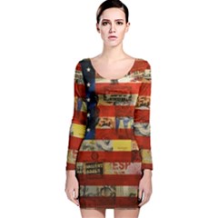 Usa Flag United States Long Sleeve Velvet Bodycon Dress by uniart180623
