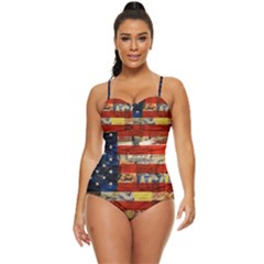 Usa Flag United States Retro Full Coverage Swimsuit by uniart180623
